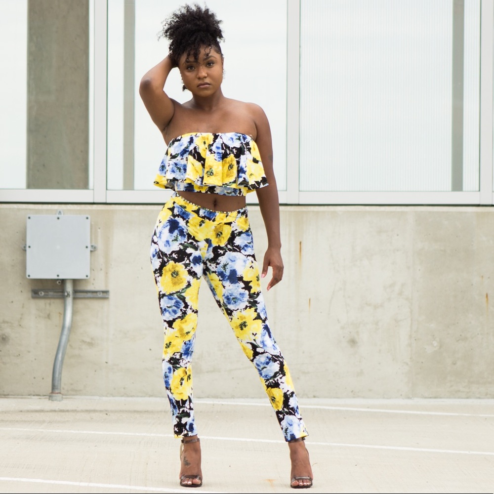 Yellow Floral Print Pants